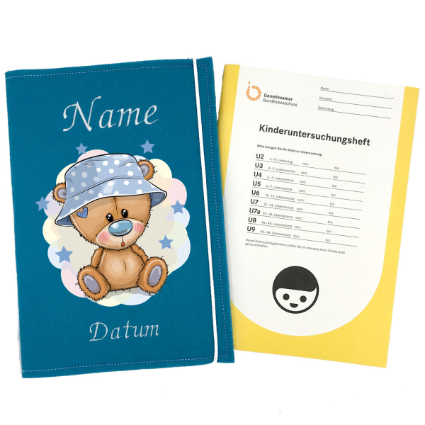 U-Heft Hülle personalisiert Teddy mit Sternen für Jungs